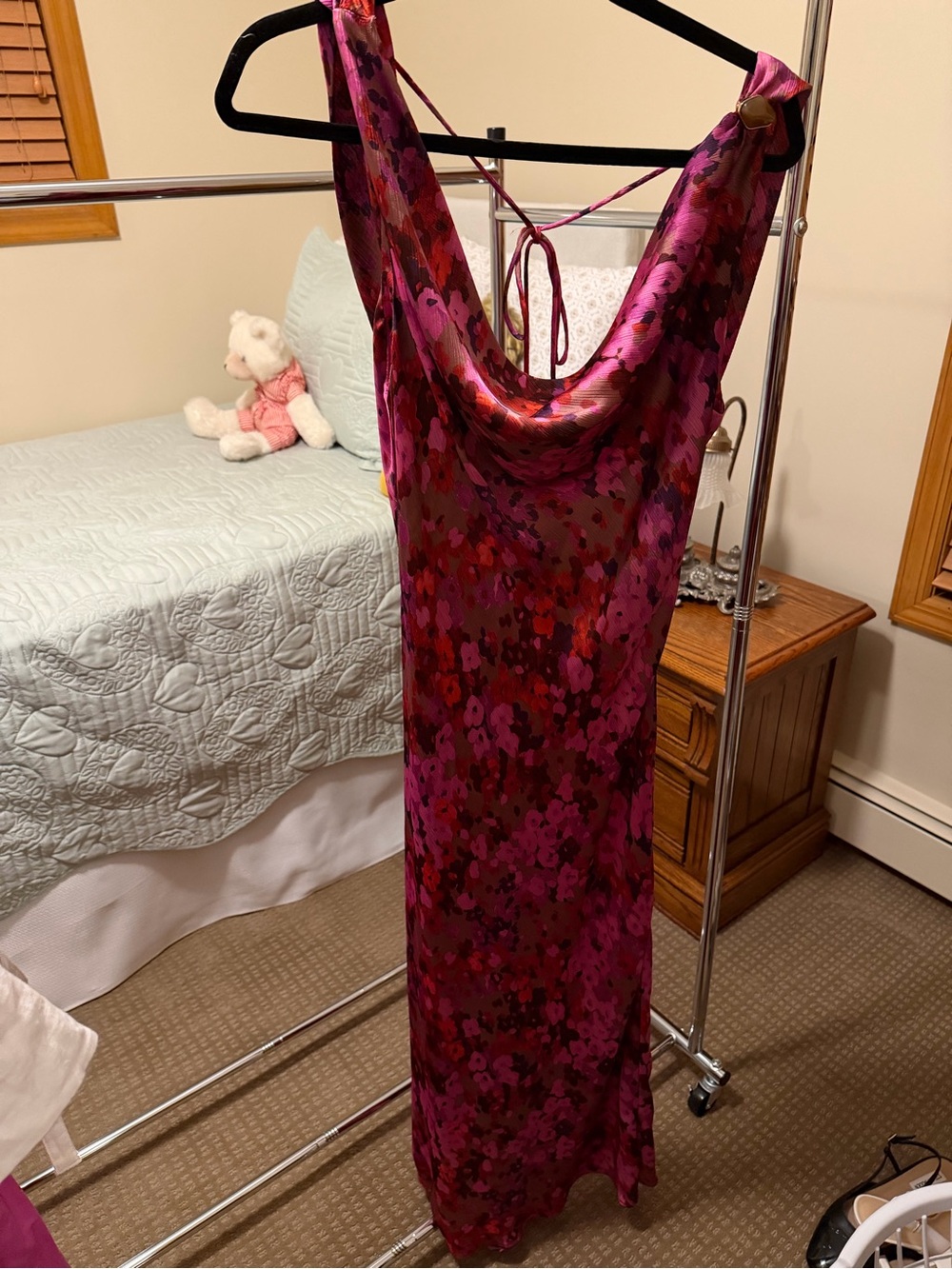 Zara Pink and Red Floral Satin Slip Dress